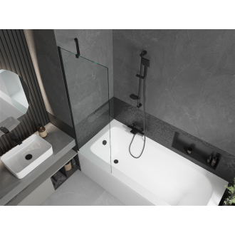 Mexen Vega obdĺžniková vaňa 150 x 70 cm s plášťom a 1 krídlovou zástenou 60 cm, priehľadná, čierna - 550115070X9506000070