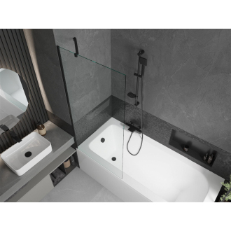 Mexen Vega obdĺžniková vaňa 150 x 70 cm s plášťom a 1 krídlovou zástenou 80 cm, priehľadná, čierna - 550115070X9508000070