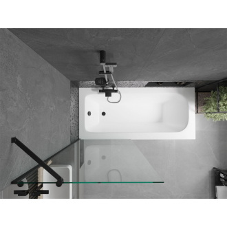 Mexen Vega obdĺžniková vaňa 150 x 70 cm s plášťom a 1 krídlovou zástenou 80 cm, priehľadná, čierna - 550115070X9508000070