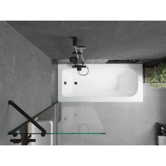 Mexen Vega obdĺžniková vaňa 160 x 70 cm s plášťom a jednokrídlovou zástenou 70 cm, priehľadná, čierna - 550116070X9507000070