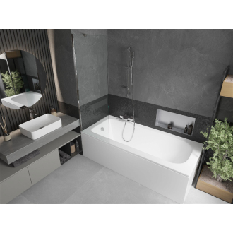 Mexen Vega obdĺžniková vaňa 180 x 80 cm s plášťom a 1 krídlovou zástenou 60 cm, transparentná, chróm - 550118080X9506000001