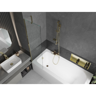 Mexen Vega obdĺžniková vaňa 180 x 80 cm s plášťom a jednokrídlovou zástenou 50 cm, priehľadná, zlatá - 550118080X9505000050