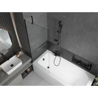 Mexen Vega obdĺžniková vaňa 180 x 80 cm s plášťom a jednokrídlovou zástenou 70 cm, priehľadná, čierna - 550118080X9507000070