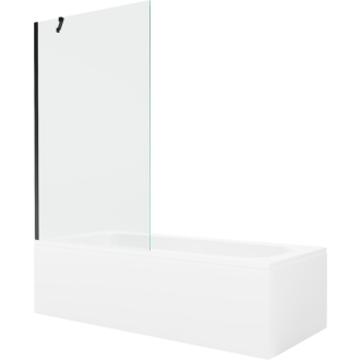 Mexen Vega obdĺžniková vaňa 180 x 80 cm s plášťom a 1 krídlovou zástenou 100 cm, priehľadná, čierna - 550118080X9510000070