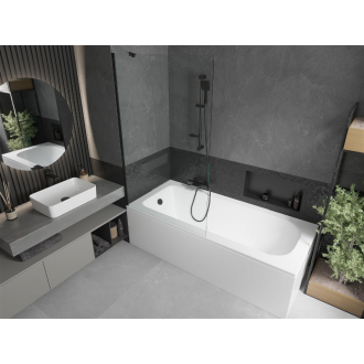 Mexen Vega obdĺžniková vaňa 180 x 80 cm s plášťom a 1 krídlovou zástenou 100 cm, priehľadná, čierna - 550118080X9510000070