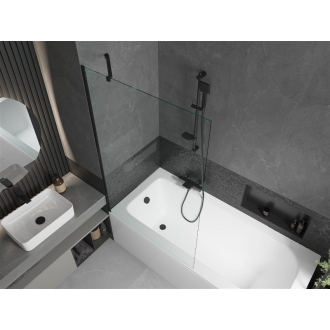 Mexen Vega obdĺžniková vaňa 180 x 80 cm s plášťom a 1 krídlovou zástenou 100 cm, priehľadná, čierna - 550118080X9510000070