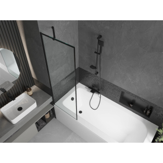 Mexen Vega obdĺžniková vaňa 180 x 80 cm s plášťom a 1 krídlovou zástenou 60 cm, čierny vzor - 550118080X9506007070