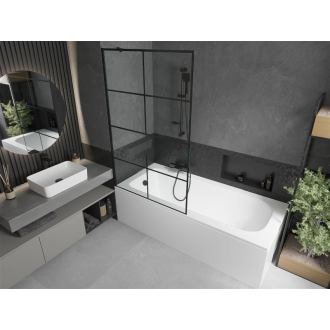 Mexen Vega obdĺžniková vaňa 180 x 80 cm s plášťom a 1 krídlovou zástenou 100 cm, čierny vzor - 550118080X9510007077
