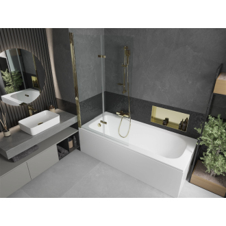 Mexen Vega obdĺžniková vaňa 150 x 70 cm s plášťom a 2-listovou zástenou 100 cm, transparentná, zlatá - 550115070X9210025000