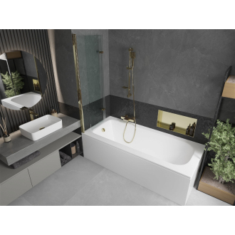 Mexen Vega obdĺžniková vaňa 150 x 70 cm s plášťom a 2-listovou zástenou 100 cm, transparentná, zlatá - 550115070X9210025000