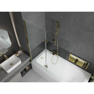 Mexen Vega obdĺžniková vaňa 150 x 70 cm s plášťom a 2-listovou zástenou 120 cm, priehľadná, zlatá - 550115070X9212025000