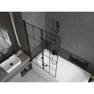 Mexen Vega obdĺžniková vaňa 150 x 70 cm s plášťom a 2 krídlovou zástenou 100 cm, čierny vzor - 550115070X9210027077