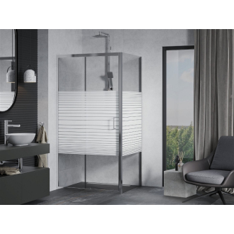 Mexen Apia výsuvná sprchová kabína 95 x 90 cm, transparentná/pruhy, chróm - 840-095-090-01-20