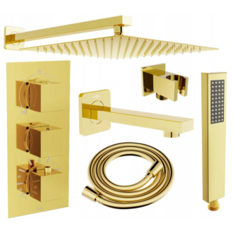 Mexen Cube DR02 podomietková vaňa a sprchový set s dažďovou sprchou 25 cm, zlatá - 77503DR0225-50