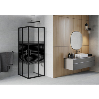 Mexen Rio štvorcový sprchovací kút 80 x 80 cm, pruhy, čierna - 860-080-080-70-20