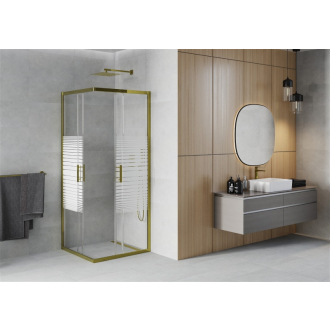 Mexen Rio štvorcový sprchovací kút 80 x 80 cm, pruhy, zlatá - 860-080-080-50-20