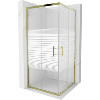 Mexen Rio štvorcový sprchovací kút 90 x 90 cm, pruhy, zlatá - 860-090-090-50-20