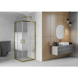 Mexen Rio štvorcový sprchovací kút 90 x 90 cm, pruhy, zlatá - 860-090-090-50-20