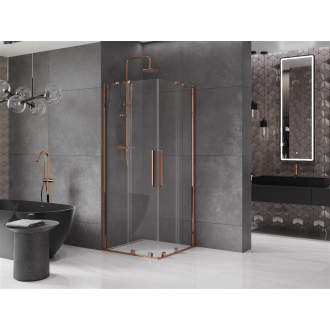 Mexen Velar Duo vysúvací sprchovací kút 100x100, transp., ružové zlato 871-100-100-02-60