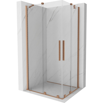 Mexen Velar Duo výsuvný sprchovací kút 90x80, transp., brúsená meď 871-090-080-02-65