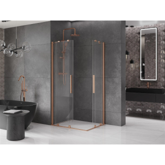 Mexen Velar Duo výsuvný sprchovací kút 90x80, transp., brúsená meď 871-090-080-02-65