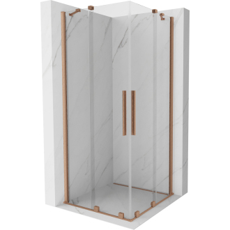 Mexen Velar Duo výsuvný sprchovací kút 100x100, transp., brúsená meď 871-100-100-02-65
