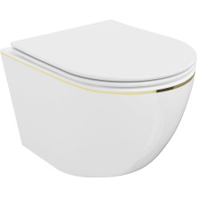 Záchodová misa Mexen Lena Rimless so štíhlym soft-close sedátkom, Duroplast, bielo/zlatá linka - 30224005