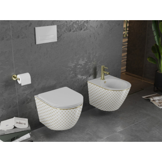 Mexen Lena závesný bidet, bielo/zlatý mriežkový vzor - 35224809
