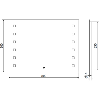 Mexen Ner osvetlené kúpeľňové zrkadlo 80 x 60 cm, LED 6000K, proti zaparovaniu - 9809-080-060-611-00