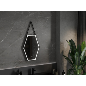Mexen Orla osvetlené kúpeľňové zrkadlo 50 x 70 cm, LED 6000K, proti zahmlievaniu, čierny rám - 9815-050-070-611-70
