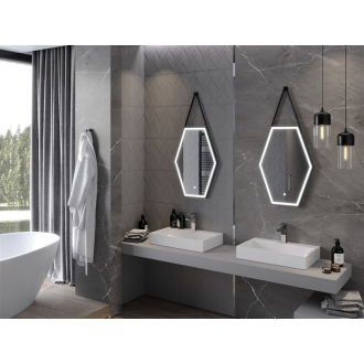 Mexen Orla osvetlené kúpeľňové zrkadlo 50 x 70 cm, LED 6000K, proti zahmlievaniu, čierny rám - 9815-050-070-611-70