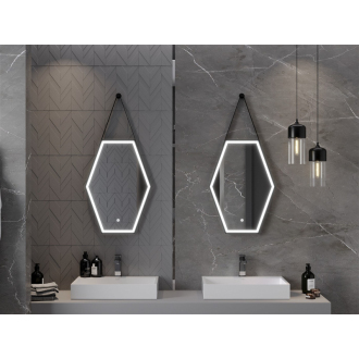 Mexen Orla osvetlené kúpeľňové zrkadlo 50 x 70 cm, LED 6000K, proti zahmlievaniu, čierny rám - 9815-050-070-611-70
