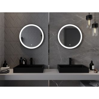 Mexen Esso kúpeľňové zrkadlo, okrúhle 60 cm, LED 6000K, čierny rám 9825-060-060-611-70