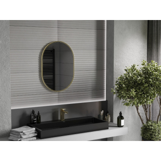 Mexen Loft oválne kúpeľňové zrkadlo 70 x 50 cm, zlatý rám - 9851-070-050-000-50