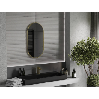 Mexen Loft oválne kúpeľňové zrkadlo 80 x 40 cm, zlatý rám - 9851-080-040-000-50