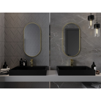 Mexen Loft oválne kúpeľňové zrkadlo 80 x 40 cm, zlatý rám - 9851-080-040-000-50