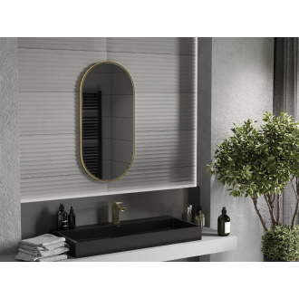 Mexen Loft oválne kúpeľňové zrkadlo 90 x 45 cm, zlatý rám - 9851-090-045-000-50