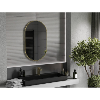 Mexen Loft oválne kúpeľňové zrkadlo 90 x 55 cm, zlatý rám - 9851-090-055-000-50