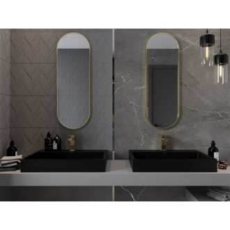 Mexen Loft oválne kúpeľňové zrkadlo 100 x 35 cm, zlatý rám - 9851-100-035-000-50