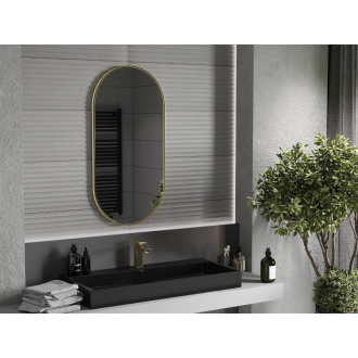 Mexen Loft oválne kúpeľňové zrkadlo 100 x 50 cm, zlatý rám - 9851-100-050-000-50