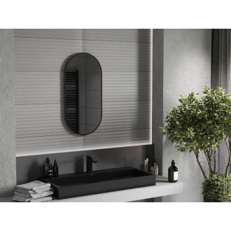 Mexen Loft oválne kúpeľňové zrkadlo 80 x 40 cm, čierny rám - 9851-080-040-000-70