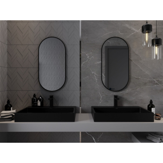 Mexen Loft oválne kúpeľňové zrkadlo 80 x 40 cm, čierny rám - 9851-080-040-000-70