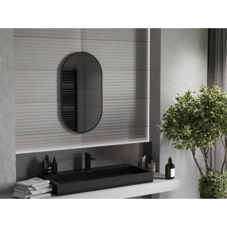 Mexen Loft oválne kúpeľňové zrkadlo 80 x 45 cm, čierny rám - 9851-080-045-000-70