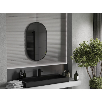 Mexen Loft oválne kúpeľňové zrkadlo 85 x 50 cm, čierny rám - 9851-085-050-000-70