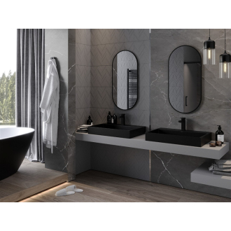 Mexen Loft oválne kúpeľňové zrkadlo 90 x 45 cm, čierny rám - 9851-090-045-000-70