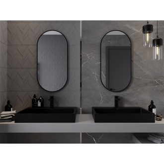 Mexen Loft oválne kúpeľňové zrkadlo 90 x 45 cm, čierny rám - 9851-090-045-000-70