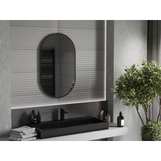 Mexen Loft oválne kúpeľňové zrkadlo 90 x 55 cm, čierny rám - 9851-090-055-000-70
