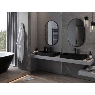Mexen Loft oválne kúpeľňové zrkadlo 90 x 55 cm, čierny rám - 9851-090-055-000-70