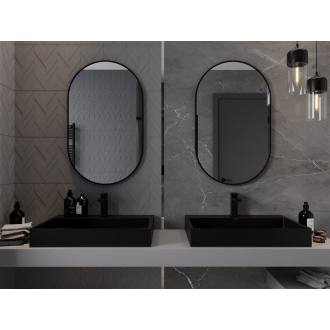 Mexen Loft oválne kúpeľňové zrkadlo 90 x 55 cm, čierny rám - 9851-090-055-000-70
