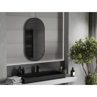 Mexen Loft oválne kúpeľňové zrkadlo 100 x 50 cm, čierny rám - 9851-100-050-000-70